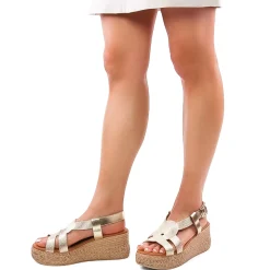 Espadrilles Compensées Eva Frutos 3708 Or Cuerda