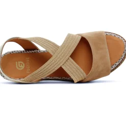 Nu-Pieds Compensés Fugitive Biscui Velour Tan