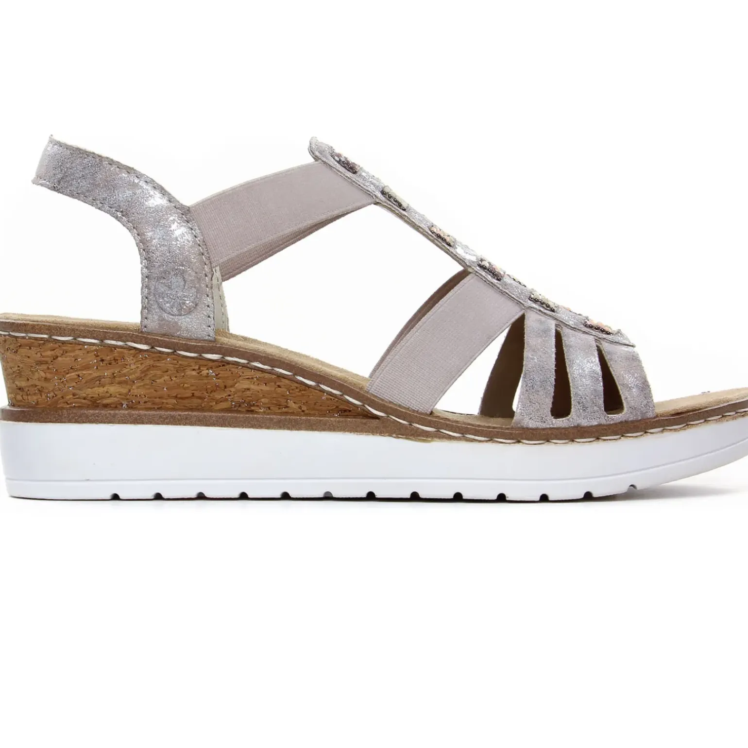 Sandales Compensées Rieker V3822-90 Rose Metallic
