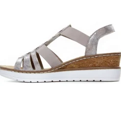 Sandales Compensées Rieker V3822-90 Rose Metallic